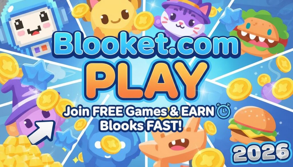 Vibrant screenshot of Blooket play interface showing players joining a live game with colorful Blooks and token rewards in 2026