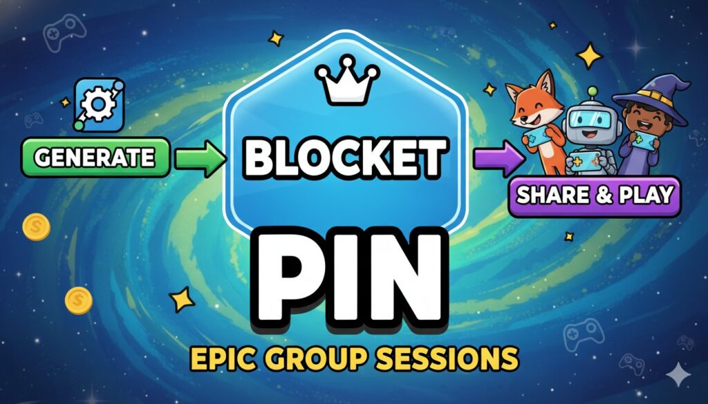 Blooket game lobby screen showing a 6-digit PIN code ready for sharing with players for live group sessions