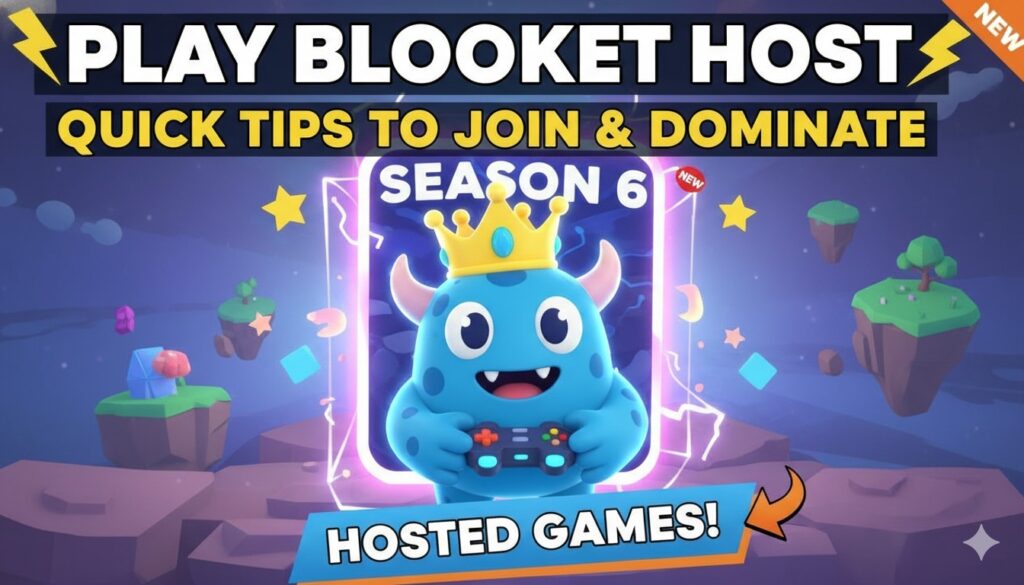 Vibrant Blooket Season 6 hosted game lobby with players in Laser Tag mode battling amid retro neon lights and Autumn Blooks