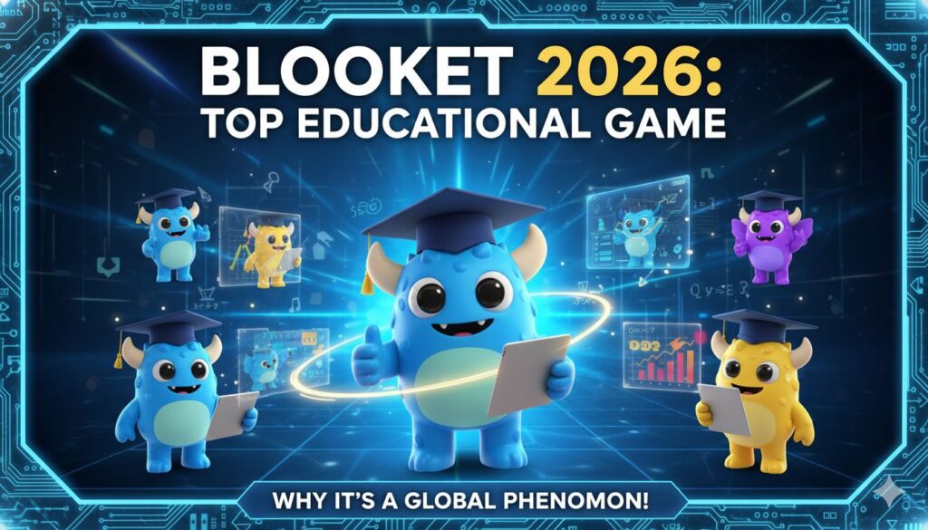 Vibrant screenshot of Blooket gameplay showing students competing in a colorful game mode with question sets and Blook characters