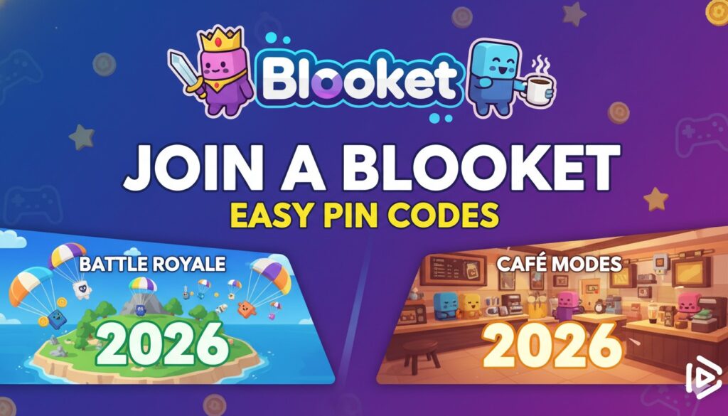 Students excitedly entering a Blooket PIN code to join a live Battle Royale or Cafe game session on their devices.