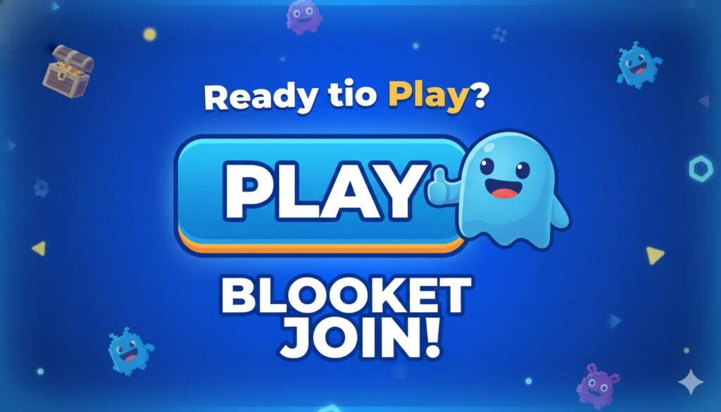 Student using laptop to join a Blooket game by entering a code on play.blooket.com