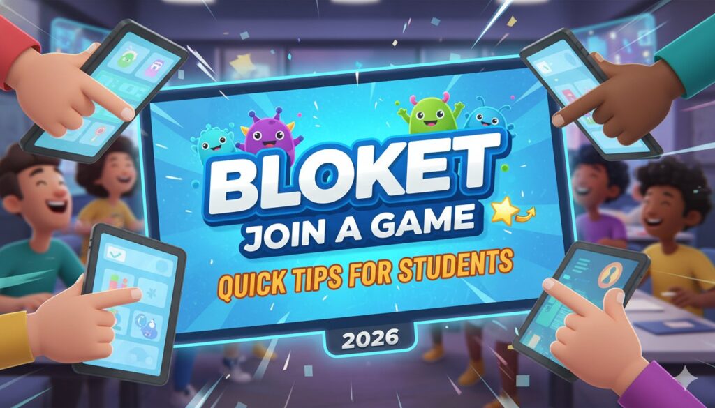 Student on laptop quickly joining a Blooket live game by entering a code in 2026 classroom setting
